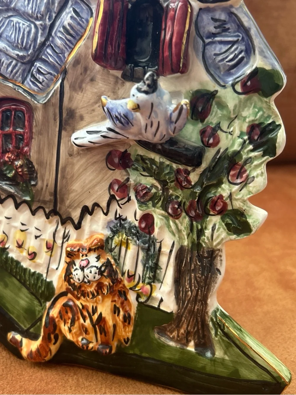 Blue Sky Our Place Wall Hanging Ceramic Heather Goldminc Signed Cat Bird 3D